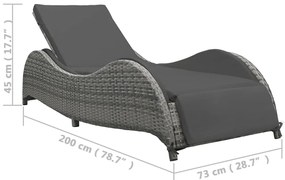 vidaXL Ξαπλώστρα Ανθρακί από Συνθετικό Ρατάν με Μαξιλάρι