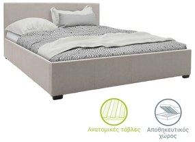 Επενδυμένο Κρεβάτι Norse διπλό ύφασμα εκρού με αποθηκευτικό χώρο 160x200εκ 167x211x86 εκ.