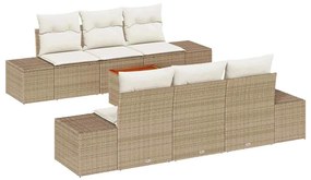 vidaXL Σετ Καναπέ Κήπου με μαξιλάρι 7 pcs Μπεζ συνθετικό ρατάν