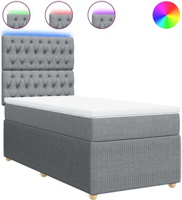 vidaXL Κρεβάτι Boxspring με Στρώμα Ανοιχτό Γκρι 100x200 εκ. Υφασμάτινο