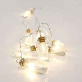 Magic Christmas Σειρά 10 LED Θερμό Λευκό 2m Διαφανές Καλώδιο Γυάλινα Μπουκαλάκια Μπαταρίας 600-11137