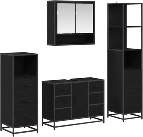 vidaXL Σετ Επίπλων Μπάνιου με ράφι 4 pcs Μαύρη Οξυά Επεξεργασμένο ξύλο