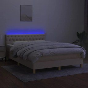 vidaXL Κρεβάτι Boxspring με Στρώμα & LED Κρεμ 140x200 εκ. Υφασμάτινο