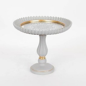 Διακοσμητικός Δίσκος Με Πόδι 752-16084 23,5x23,5x20cm White-Gold Estheti Home Γυαλί,Polyresin