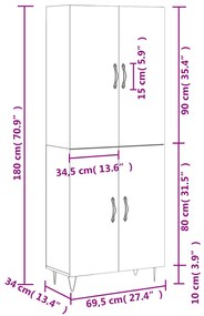 Ντουλάπι Καφέ Δρυς 69,5 x 34 x 180 εκ. από Επεξεργασμένο Ξύλο - Καφέ