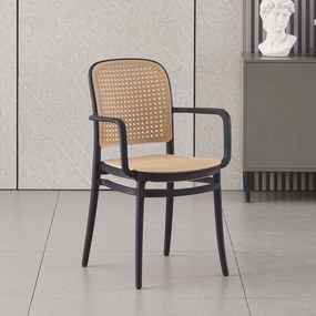 FLORENCE Πολυθρόνα PP Μαύρο, PP Rattan Μπεζ, Στοιβαζόμενη   1τμχ