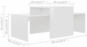 vidaXL Σετ Τραπεζάκια Σαλονιού Γυαλ. Λευκό 100x48x40 εκ. Επεξ. Ξύλο