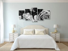 Μπουκέτο με 5 μέρη με τριαντάφυλλα σε ρετρό στυλ σε μαύρο & άσπρο - 100x50