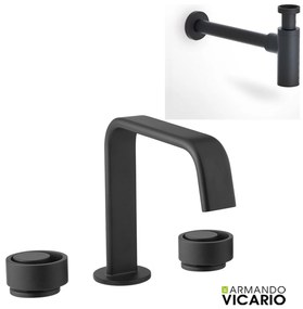 Armando Vicario Halo Black Matt Μπαταρία 3 οπών με βαλβίδα clic-clac+Σιφών