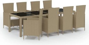 vidaXL Σετ Τραπεζαρίας Εξ. Χώρου 9 τεμ. Μπεζ Συνθ. Ρατάν με Μαξιλάρια