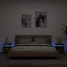 Κομοδίνα με Φώτα LED 2 τεμ. Καπνιστή Δρυς 40x39x48,5 εκ.