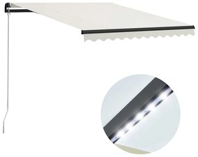 vidaXL Τέντα Συρόμενη Χειροκίνητη με LED Κρεμ 300 x 250 εκ.