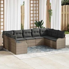 vidaXL Σετ Καναπέ Κήπου με μαξιλάρι 9 pcs Γκρι Πολυ ράταν
