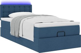vidaXL Οθωμανικό κρεβάτι με στρώμα &amp; LEDs Μπλε 90x190cm ύφασμα