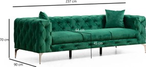 Καναπές Chesterfield 3θέσιος Como 237x90x70εκ - Green