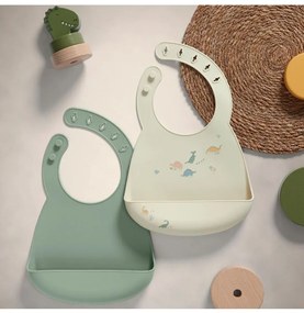 Mamas &amp; Papas Σαλιάρες Σιλικόνης Σετ 2τεμ Dino Teal