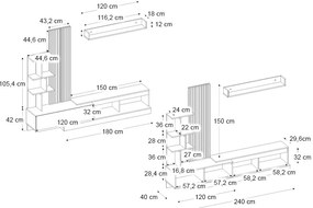 Σύνθεση τηλεόρασης Vermont Megapap χρώμα ανθρακί - sepet oak 240x40x192εκ.