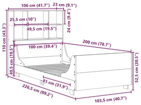 Κρεβάτι Βιβλιοθήκη Χωρίς Στρώμα Λευκό 100x200 εκ Μασίφ Πεύκο - Λευκό