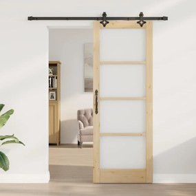 vidaXL Συρόμενη Πόρτα Χειροκίνητος Καφέ 78 x 211 εκ Ξύλο και μέταλλο