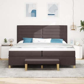vidaXL Κρεβάτι Box Spring με Στρώμα & Πάγκο Σκούρο Καφέ 200x200 cm Ύφασμα