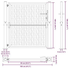 Πύλη κήπου Μαύρη 105x106 cm Ατσάλινος σταυρός σχεδιασμού - Μαύρο