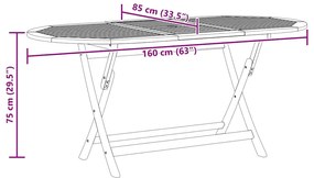 vidaXL Τραπέζι Κήπου Πτυσσόμενο 160 x 85 x 75 εκ Μασίφ Ξύλο Ευκαλύπτου