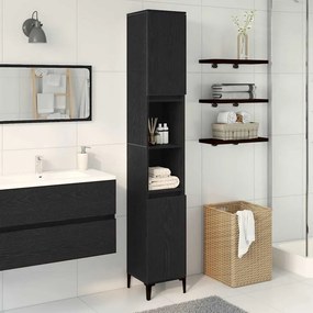 vidaXL Ντουλάπι Μπάνιου Μαύρη Οξυά 30 x 30 x 190 εκ Επεξεργασμένο Ξύλο