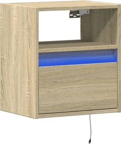 vidaXL Κομοδίνο Επιτοίχιο με Φώτα LED Sonoma Δρυς