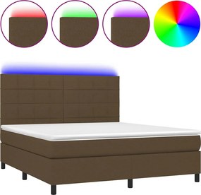 vidaXL Κρεβάτι Boxspring με Στρώμα &amp; LED Σκ.Καφέ 160x200εκ. Υφασμάτινο