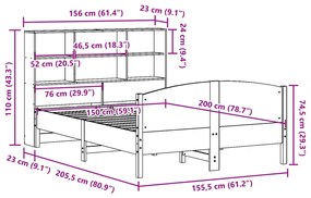 Κρεβάτι Βιβλιοθήκη Χωρίς Στρώμα 150x200 εκ Μασίφ Ξύλο Πεύκου - Λευκό