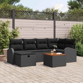 vidaXL Σετ Καναπέ Κήπου με μαξιλάρι 7 pcs Μαύρο Πολυ ράταν