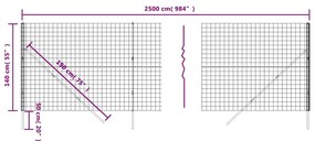vidaXL Συρματόπλεγμα Περίφραξης Ανθρακί 1,4x25 μ. Γαλβανισμένο Ατσάλι