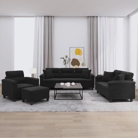 vidaXL Πολυθρόνες Σετ 4 Τεμ. Μαύρες από Ύφασμα Μικροϊνών με Μαξιλάρια