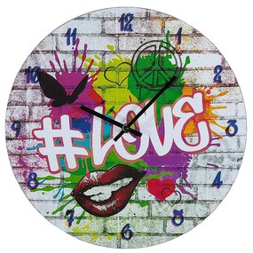 Ρολόι Τοίχου ArteLibre 'Love' Με Γκράφιτι Πολύχρωμο MDF Φ33.8x2cm-05160841