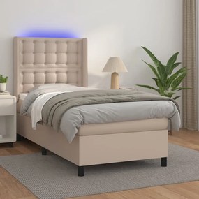 vidaXL Κρεβάτι Boxspring Στρώμα&amp;LED Καπουτσίνο 80x200 εκ. Συνθ. Δέρμα