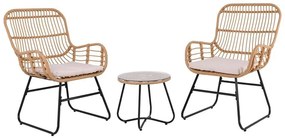 SALSA Yard Set: Τραπέζι + 2 Πολυθρόνες, Μέταλλο Μαύρο, Wicker Φυσικό, Μαξιλάρια Εκρού