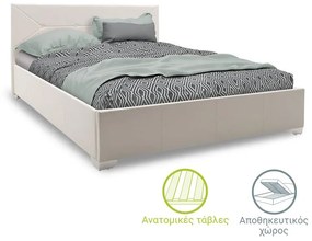 Double bed Smooth PU with storage space in white matte 160x200cm 171x214x95 εκ.