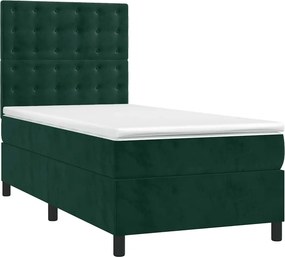 vidaXL Κρεβάτι Boxspring με Στρώμα &amp; LED Σκ. Πράσινο 80x200 εκ Βελούδο