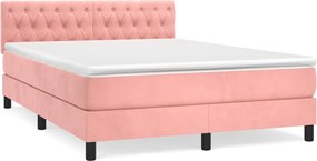 vidaXL Κρεβάτι Boxspring με Στρώμα Ροζ 140x200 εκ. Βελούδινο