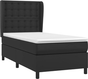 vidaXL Κρεβάτι Boxspring με Στρώμα Μαύρο 90x200εκ. από Συνθετικό Δέρμα
