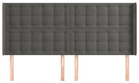 Κεφαλάρι με Πτερύγια Σκούρο Γκρι 163x16x118/128 εκ. Βελούδινο - Γκρι