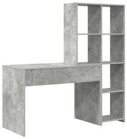 vidaXL Γραφείο με ράφι Γκρι σκυροδέματος 138.5 x 55 x 143 εκ