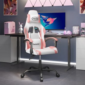Καρέκλα Gaming Λευκό και Ροζ από Συνθετικό Δέρμα - Λευκό