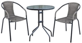 Σετ Κήπου BALENO Ανθρακί/Γκρι Μέταλλο/Wicker Τραπέζι+2 Πολυθρόνες