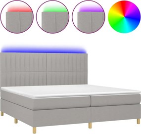 vidaXL Κρεβάτι Boxspring με Στρώμα &amp; LED Αν.Γκρι 200x200εκ. Υφασμάτινο