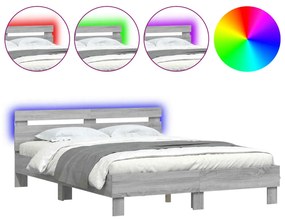 vidaXL Πλαίσιο Κρεβατιού με Κεφαλάρι/LED Γκρι Sonoma 140x200 εκ.