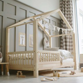 Κρεβάτι Παιδικό Montessori  House Bed  με κάγκελα 23cm  σε Φυσικό  Ξύλο  100×200cm  Luletto (Δώρο 10% έκπτωση στο Στρώμα)