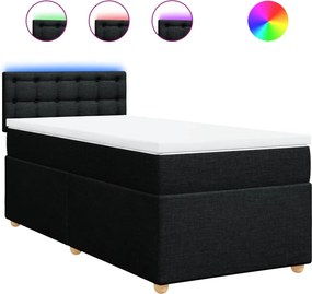 vidaXL Κρεβάτι Boxspring με Στρώμα Μαύρο 90x190 εκ.Υφασμάτινο