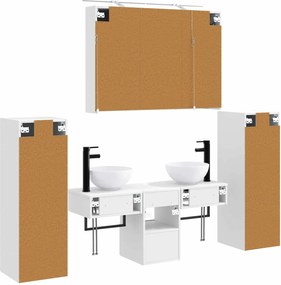 vidaXL Σετ Επίπλων Μπάνιου 6 pcs Λευκό Επεξεργασμένο Ξύλο και Γυαλί
