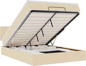 vidaXL Οθωμανικό κρεβάτι με στρώμα &amp; LEDs Cream 140x200 cm Ύφασμα